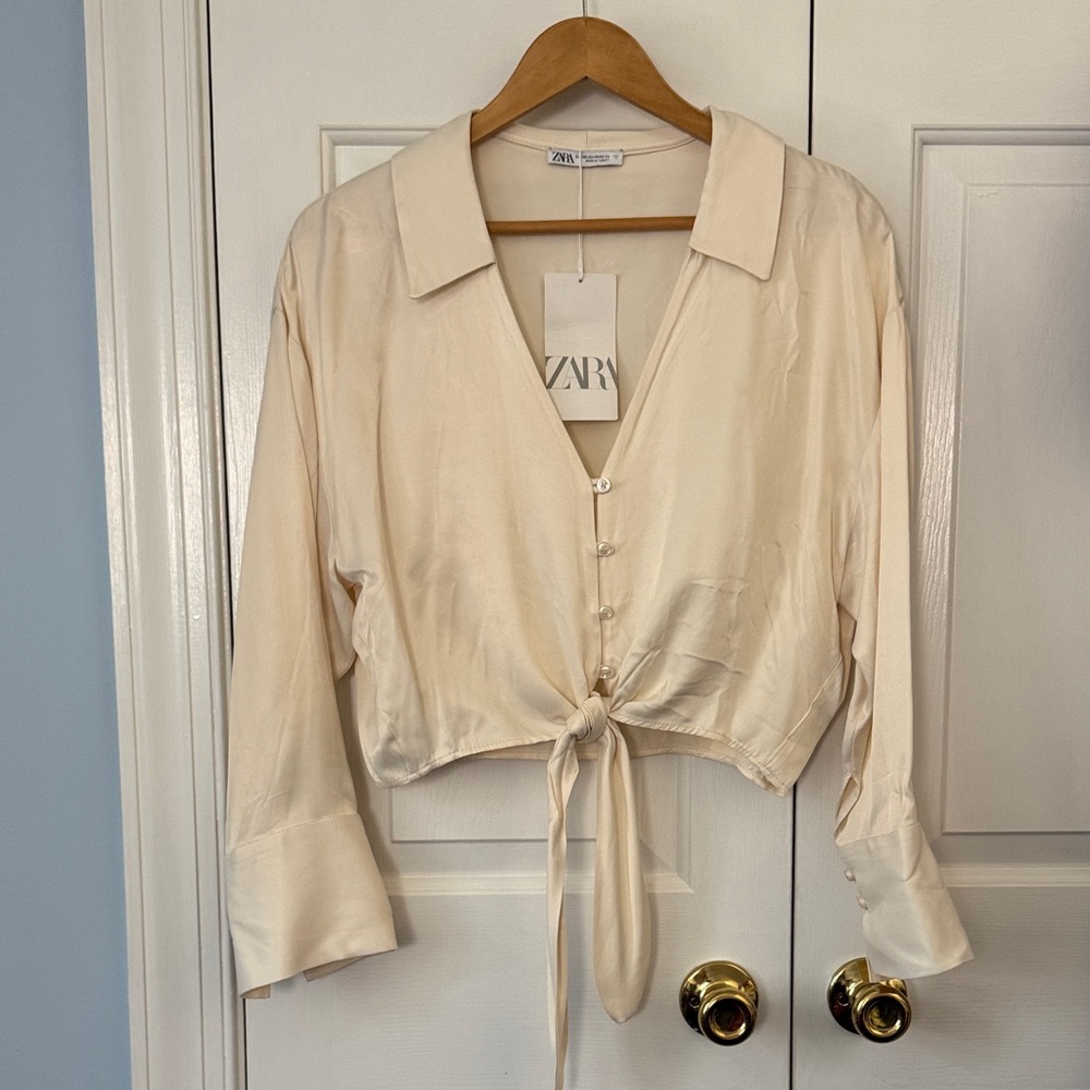 Zara Ivory Tie-Front Blouse